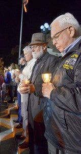 Shirley Burnham / The Prentiss Headlight—Moments in silent prayer to end abortion were observed on the steps of the capitol.Bro. Nathan Barber of Victory BC, Bro. Charles Burnham, Whitesand BC and Harry Carter of Whitesand.
