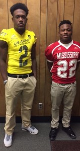 Holley Cochran / The Prentiss Headlight—Senior Jacket Jamal Peters (left) was chosen to play in the Army All American bowl as well as the Mississippi-Alabama All-Star game. Senior Jacket Trodrick "T-Rod" Daniels was selected to play in the Mississippi North-South All-Star Game. Both players represented their team, school and county in exemplary manner.