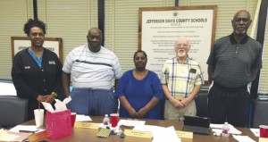 Jefferson Davis County School Board members Von Norwood, John Bass, Beulah Walker, Billy Boleware and Rev. Jesse Holloway were recognized at Monday's school board meeting for their hard work and effort in the district. Members were honored with refreshments, gifts and a certificate signed by Mississippi School Board Association Executive Director Michael W. Waldrop. School Board Members Recognition Week in Mississippi was February 15-21.