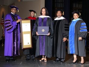 The Prentiss Headlight—Dr. Pene' Gray Woods receiving her Doctorate of Humane Letters from Texas College.