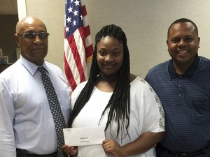 Angie Kothmann / The Prentiss Headlight—Pictured left to right Jefferson Davis County Supervisor John Thompson, scholarship recipient Jerneka Laird and Jefferson Davis County Supervisor Michael Evans